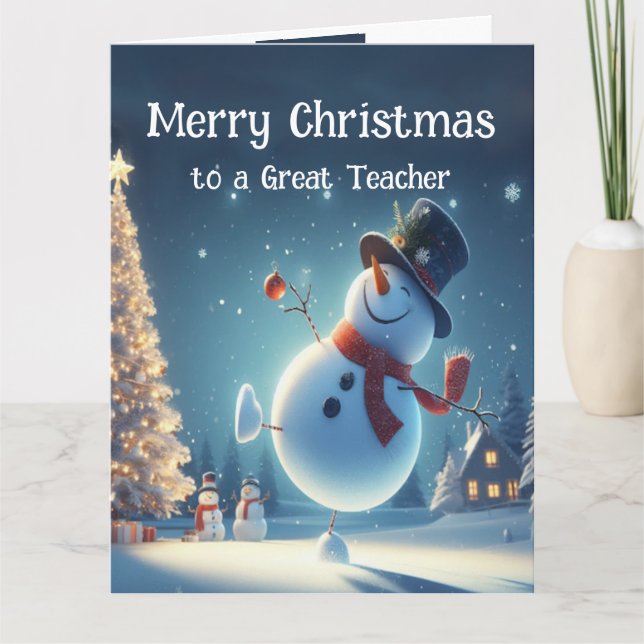 Lehrer Happy Snowman Hot Chocolate Weihnachten Karte (Vorderseite)