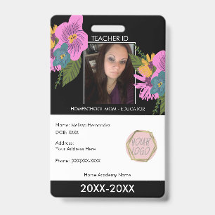 Lehrer Homeschooling Schule Mama ID Floral Ausweis