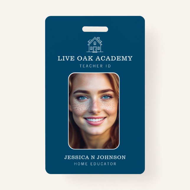 Lehrer-ID-Abzeichen | Minimalistisches Blau Ausweis (Vorderseite)