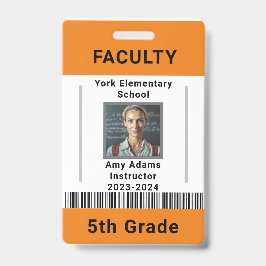 Lehrer-ID-Abzeichen Vorlage W/ Barcode Orange Ausweis
