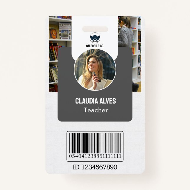 Lehrer-ID-Karte | Graue Collage School ID Card Ausweis (Vorderseite)