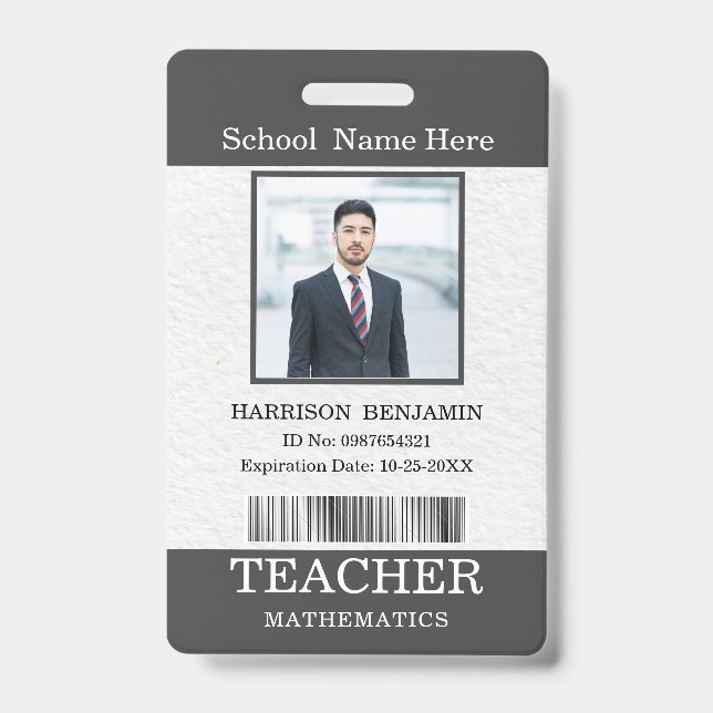 Lehrer-ID-Karte Name Schule Vorlage Foto-Abzeichen Ausweis (Vorderseite)