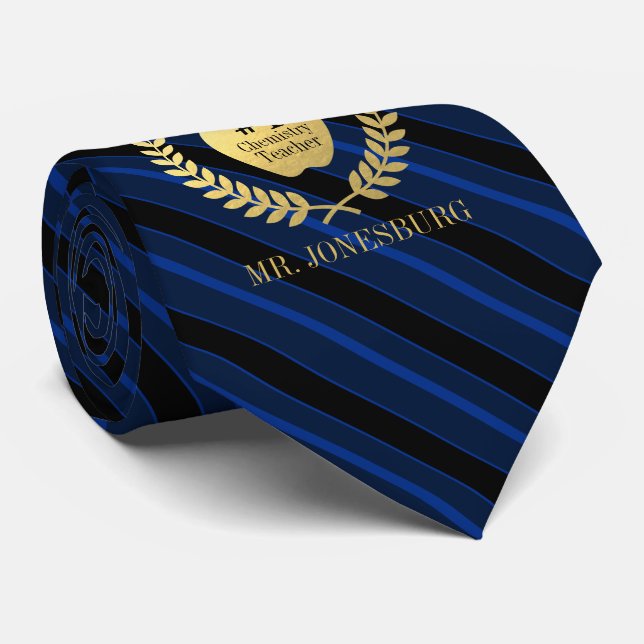 Lehrer-Imitat-Goldblau des Name-#1 Striped Krawatte (Gerollt)