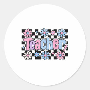 Lehrer Karierte Blumen Geschenke Zurück zur Schule Runder Aufkleber