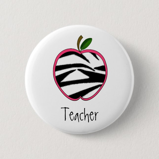 Lehrer-Knopf - rosa Kontur Zebra-Druck-Apples w Button (Vorderseite)