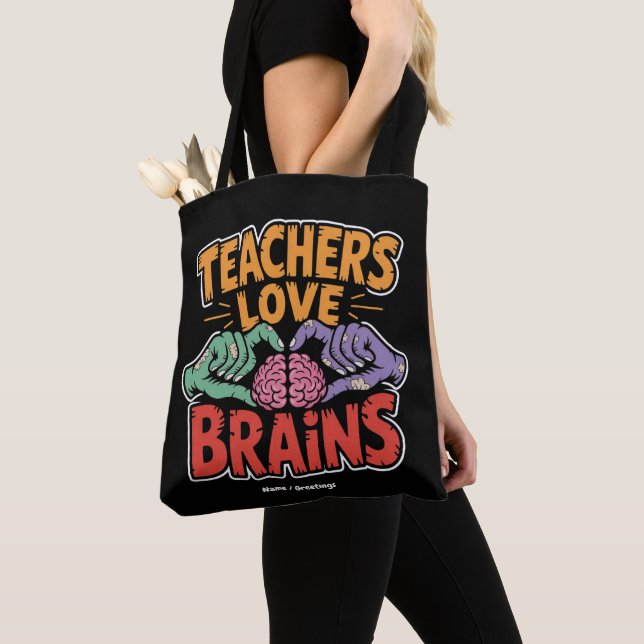 Lehrer Liebe Brains Zombie Hands Herz Halloween Tasche (Von Nahem)