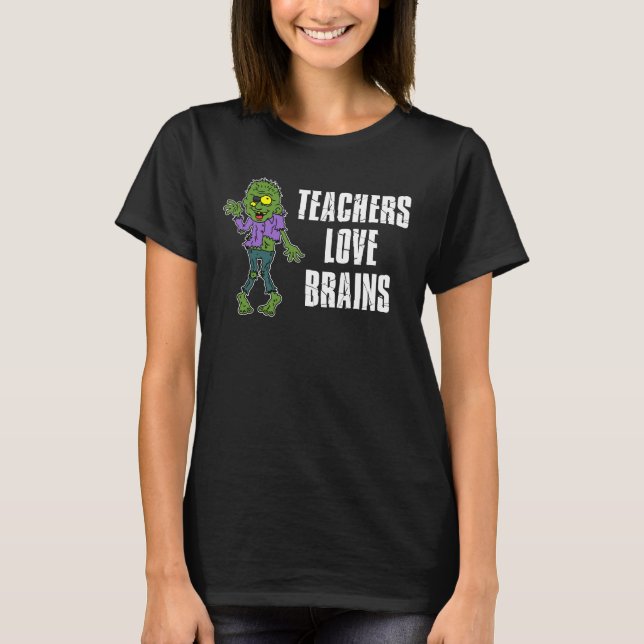 Lehrer-Liebe-Gehirn-Zombie-Cartoon T-Shirt (Vorderseite)