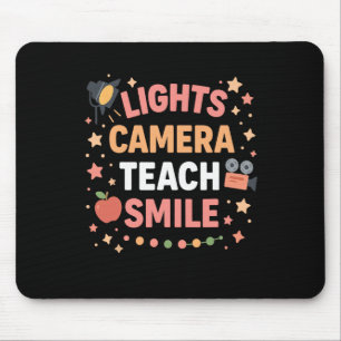 Lehrer Lights Camera Teach Lächeln Lustig Zurück i Mousepad