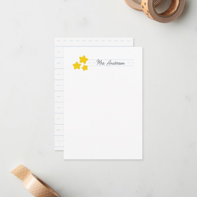 Lehrer Mitteilungskarten Stationery Niedliche Gold (Vorderseite/Rückseite Beispiel)