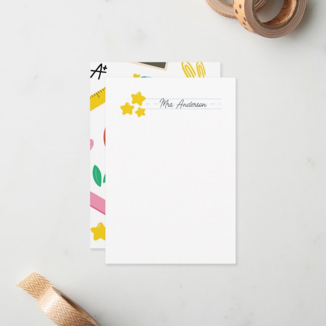 Lehrer Mitteilungskarten Stationery Niedliche Gold (Vorderseite/Rückseite Beispiel)