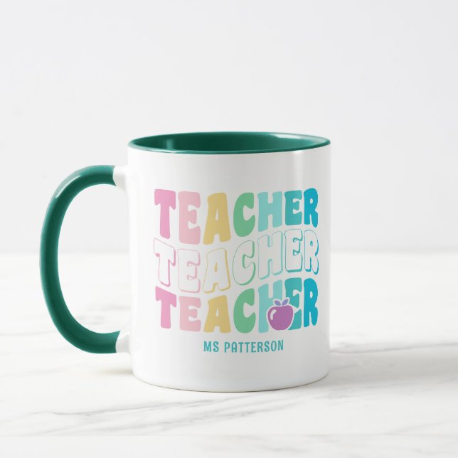 Lehrer Moderne Regenbogenfarben Personalisierter N Tasse (Links)