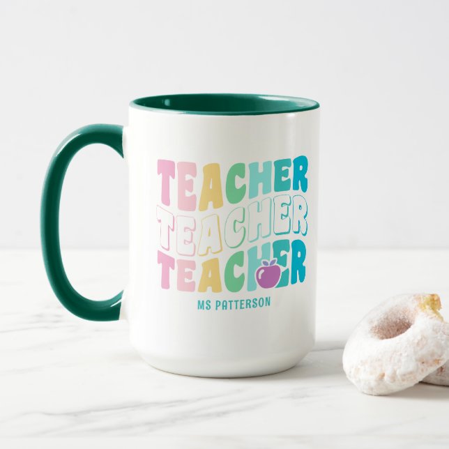 Lehrer Moderne Regenbogenfarben Personalisierter N Tasse (Mit Donut)