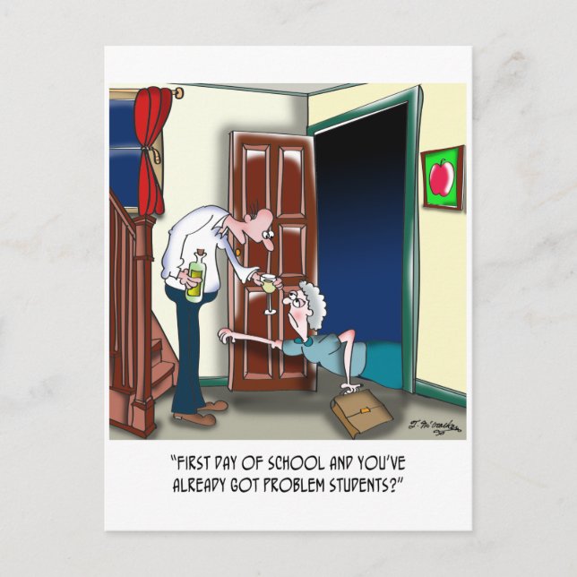 Lehrer nach dem ersten Schultag Postkarte (Vorderseite)