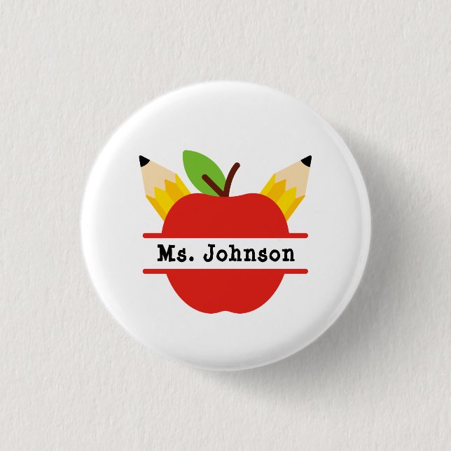 Lehrer Name Personalisiert Red Apple Button (Vorderseite)