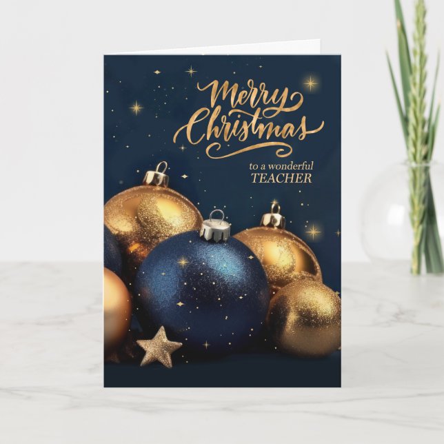 Lehrer Navy Blue und Gold Ornamente Weihnachten (Vorderseite)