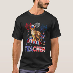 Lehrer Niedlich Bengalische Katze 4. Juli American T-Shirt