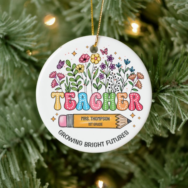 Lehrer Ornament Wildblumen Personalisiert Urlaub (Baum)