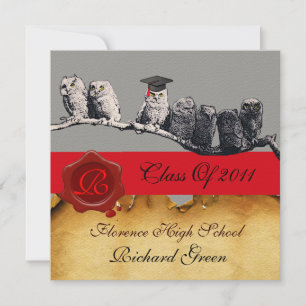 LEHRER OWL ABSCHLUSS PARCHMENT WAX SIEGEL MONOGRAM EINLADUNG