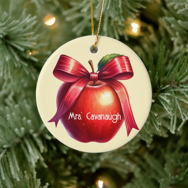 Lehrer Personalisiert Weihnachtsgeschenk Red Apple Keramik Ornament (Baum)