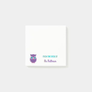 Lehrer-personalisierte lila Eule vom Schreibtisch Post-it Klebezettel