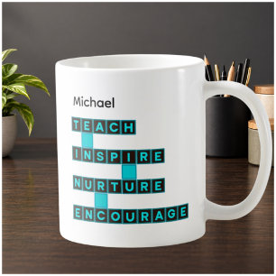 Lehrer Personalisierte Namenswerte Teal-Kachel Kaffeetasse