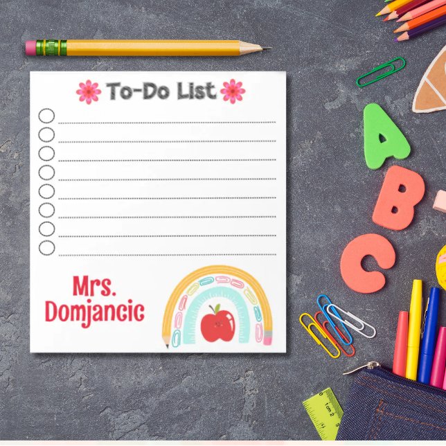 Lehrer Personalisierter Regenbogenstift mit Apfel Notizblock (Teacher rainbow retro personalized to do list)