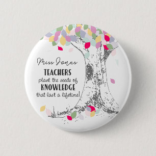 Lehrer pflanzen den Samen des Wissens Regenbogenba Button