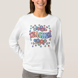 LEHRER-Retro Groovy, Blumen, Herzen, Sterne T-Shirt