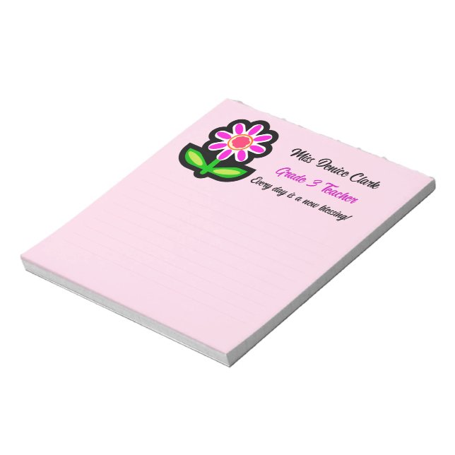 Lehrer Rosa Notepad mit rosa Blume Notizblock (Rotiert)