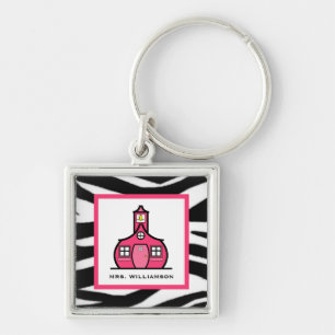 Lehrer-Schlüsselanhänger - Zebra-Druck u. Rosa Schlüsselanhänger