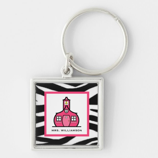 Lehrer-Schlüsselanhänger - Zebra-Druck u. Rosa Schlüsselanhänger (Vorne)
