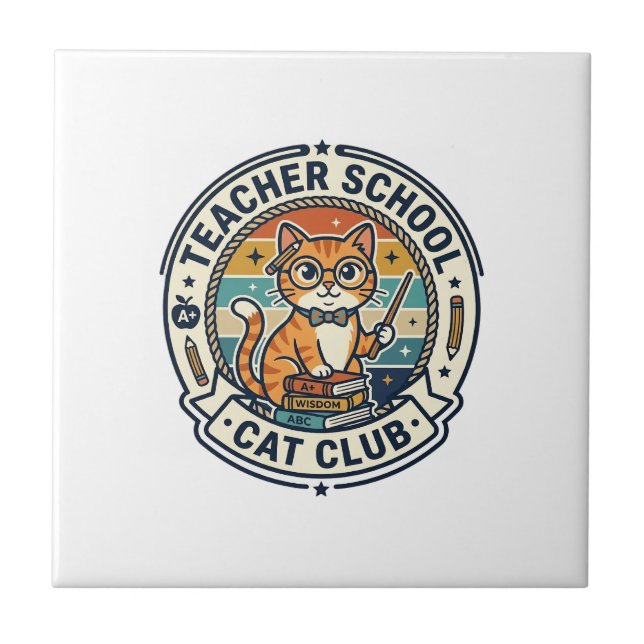 Lehrer Schulkatze Süße Katze Design - Lehrer Sch Fliese (Vorderseite)
