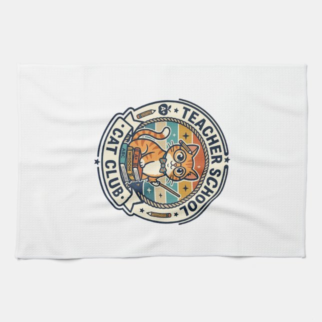Lehrer Schulkatze Süße Kitty Design - Lehrer Sch Geschirrtuch (Horizontal)