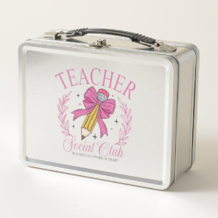 📚✨ Lehrer Sozialklub Pink Pencil Bow Design Metall Brotdose