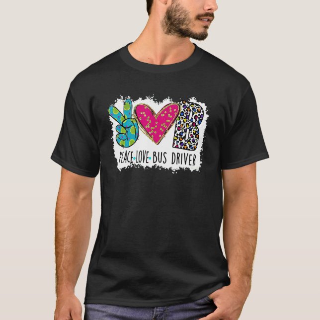 Lehrer Spaß Peace Liebe Busfahrer farbenfroher Leo T-Shirt (Vorderseite)