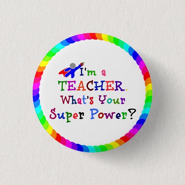 Lehrer Superhero mit mehrfarbigem Circle Frame Button (Vorderseite)