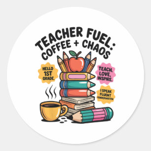Lehrer-Treibstoff-Kaffee-Chaos Lustiger Zurück-zur Runder Aufkleber