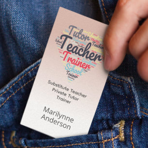 Lehrer Tutor Pink Word Cloud Visitenkarte