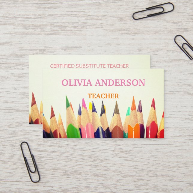 Lehrer | Tutor White Business Cards Visitenkarte (Vorderseite/Rückseite Beispiel)