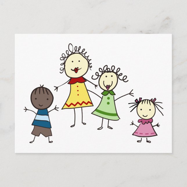 Lehrer und Kinder Postkarte (Vorderseite)