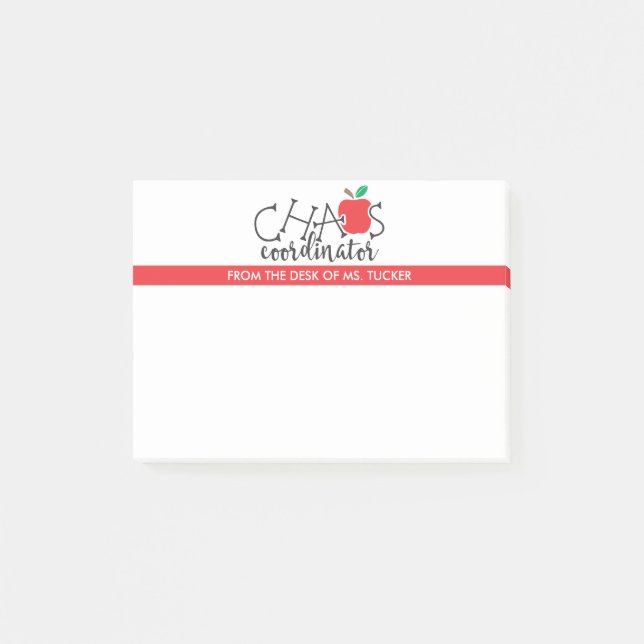 Lehrer vom Schreibtisch des Koordinators des Chaos Post-it Klebezettel (Vorderseite)