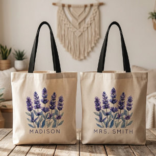 Lehrer Wasserfarbe Lavendel Floral Braut Name Tragetasche