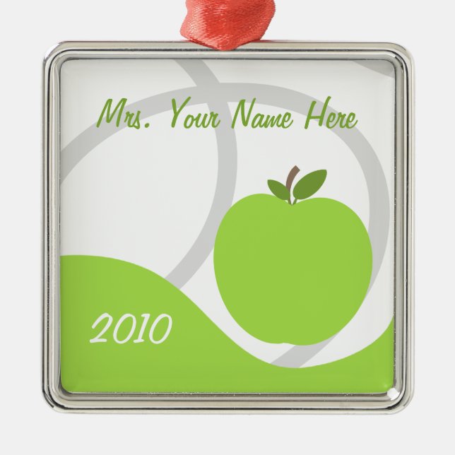 Lehrer-Weihnachtsverzierung - grünes Apple Silbernes Ornament (Vorne)