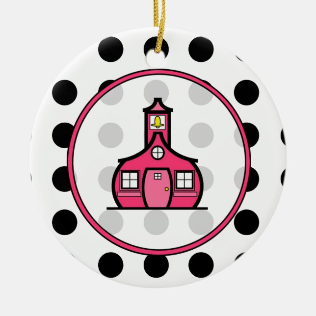 Lehrer-Weihnachtsverzierung - Tupfen u. Rosa Keramik Ornament (Vorne)