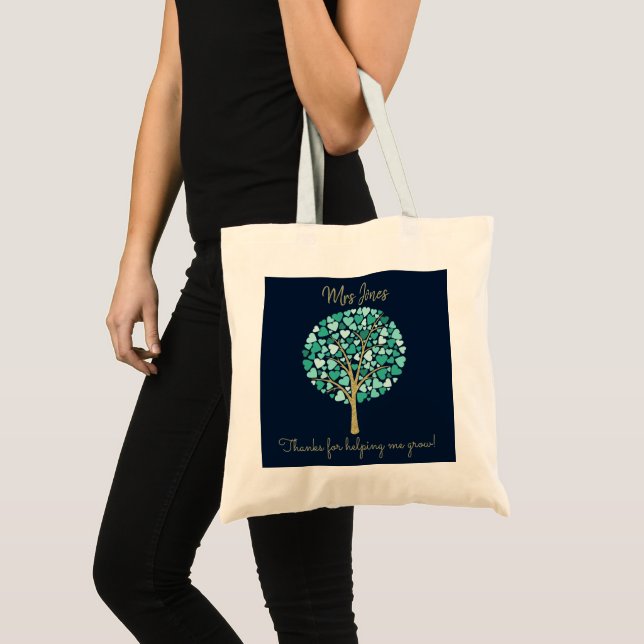 Lehrer Wertgutschein Gold Glitzer Herzbaum Tragetasche (Vorderseite (Produkt))