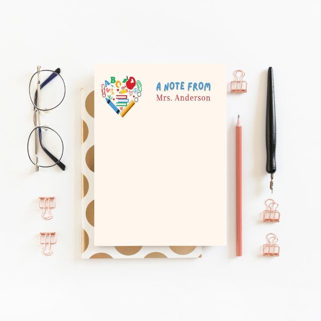 Lehrer Wertschätzung Retro Herz Apple Custom Notizblock (cute teacher notepad)