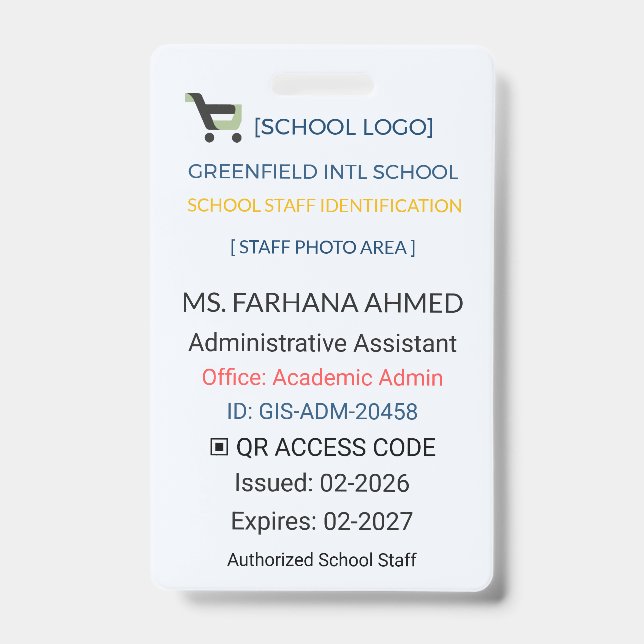 Lehrerausweis | Assistenten-ID – Schulpersonal Ausweis (Vorderseite)