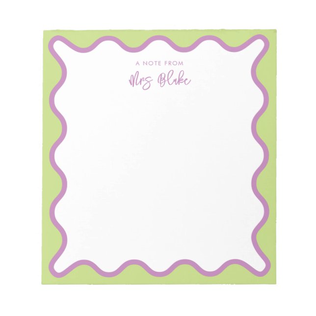 Lehrerbewertung Lila grüne Wavy Notizblock (Vorderseite)
