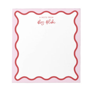 Lehrerbewertung Rosa Rote Wavy Notizblock