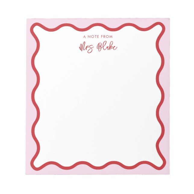 Lehrerbewertung Rosa Rote Wavy Notizblock (Vorderseite)